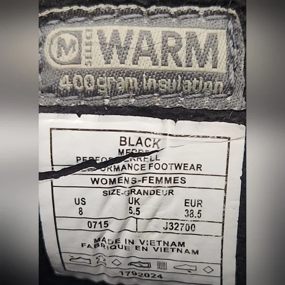 Merrell Winter Boots Womens Size 8 Black Snow Fleece Lined Insulated Waterproof - Picture 9 of 9